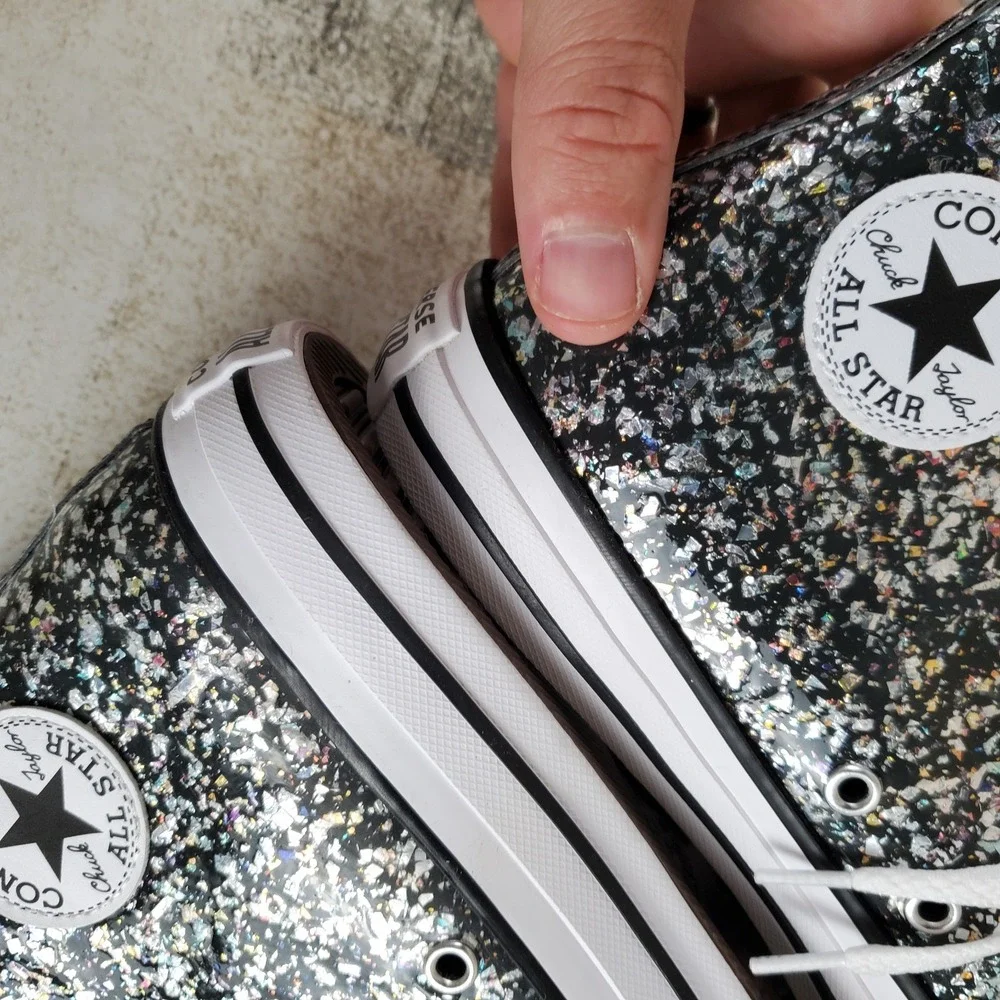 Converse Chuck Taylor All Star Hi Kids Shoes Sz 6 Black Multi Lace Up Glitter